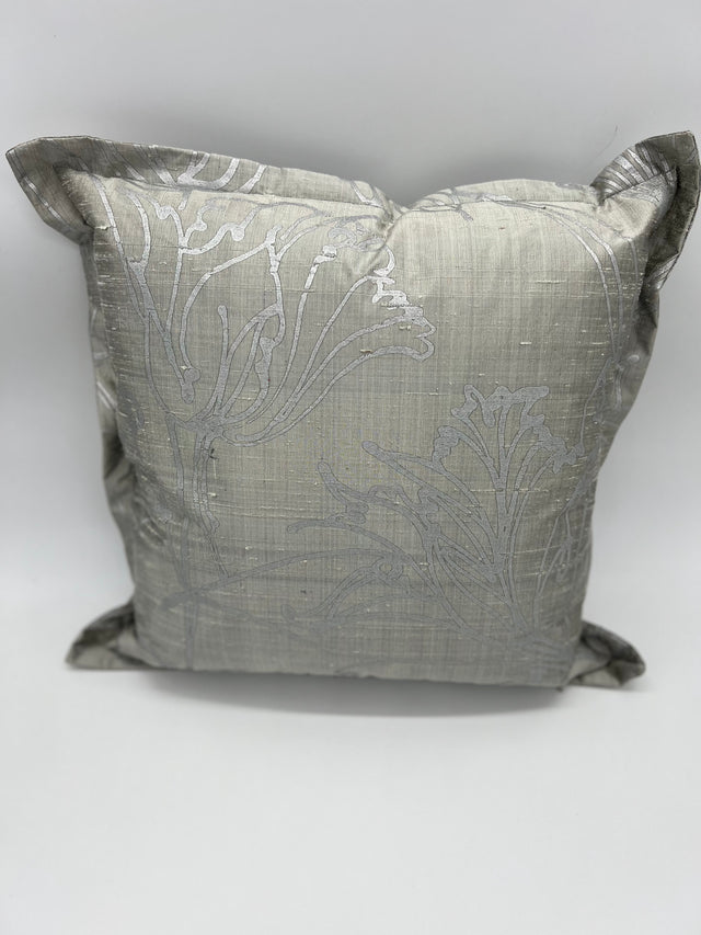 Barbara Beckmann Designs Throw Pillow Silver Tulips Batik Silk Dupioni