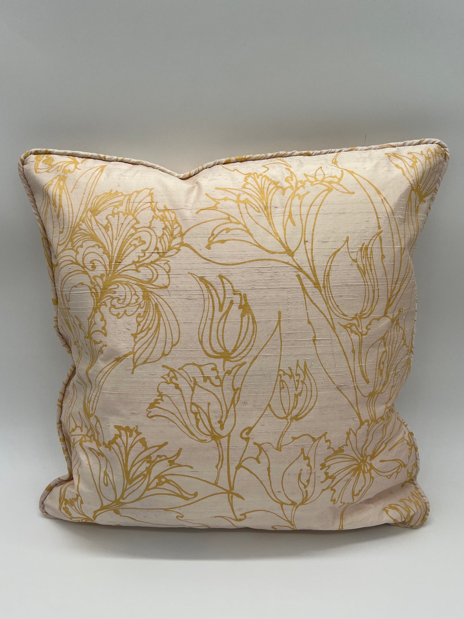 Batik Gold Tulips on Blush Pink Silk Throw Pillow