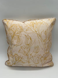 Batik Gold Tulips on Blush Pink Silk Throw Pillow
