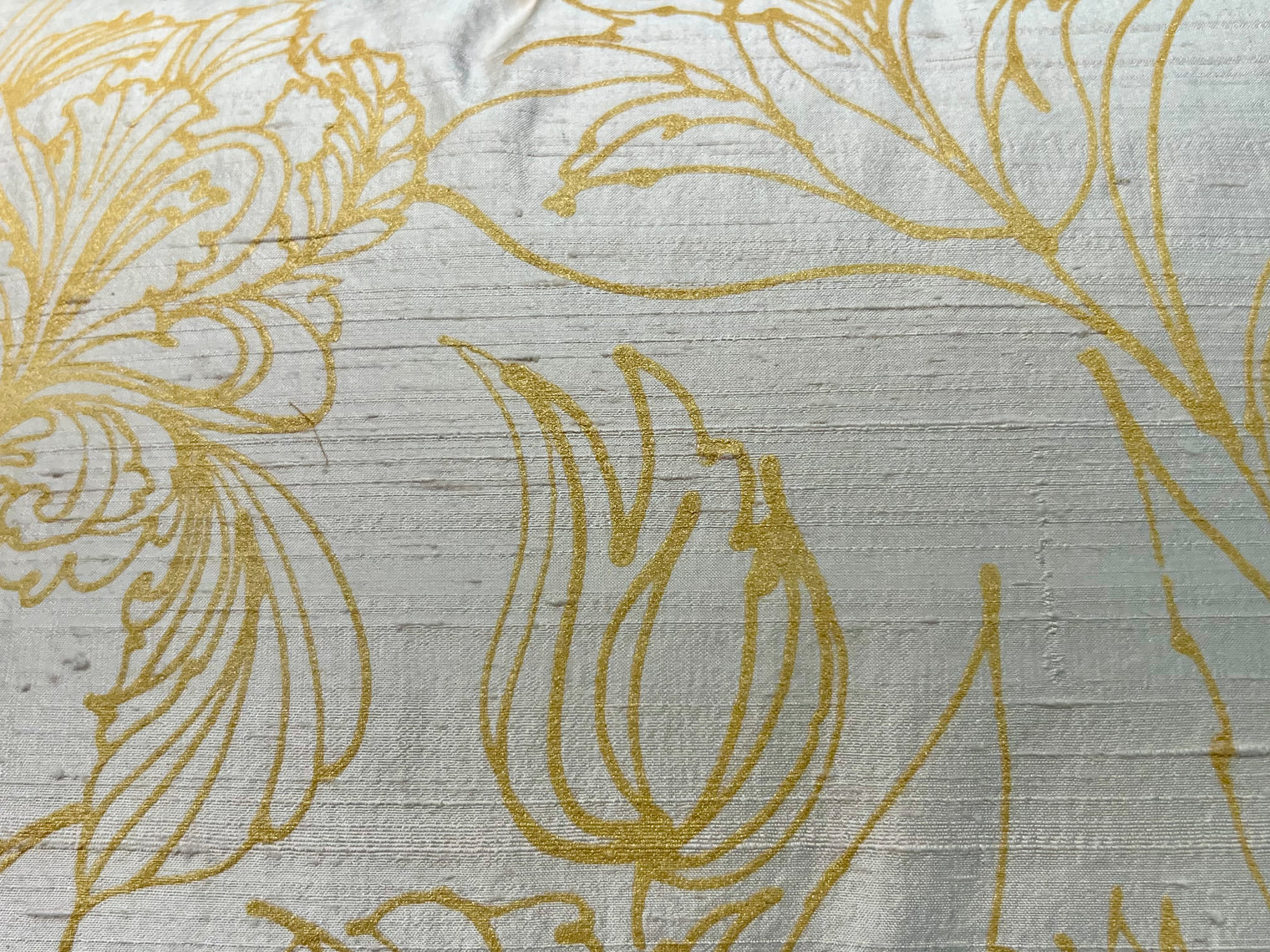 Batik Gold Tulips on Blush Pink Silk Throw Pillow