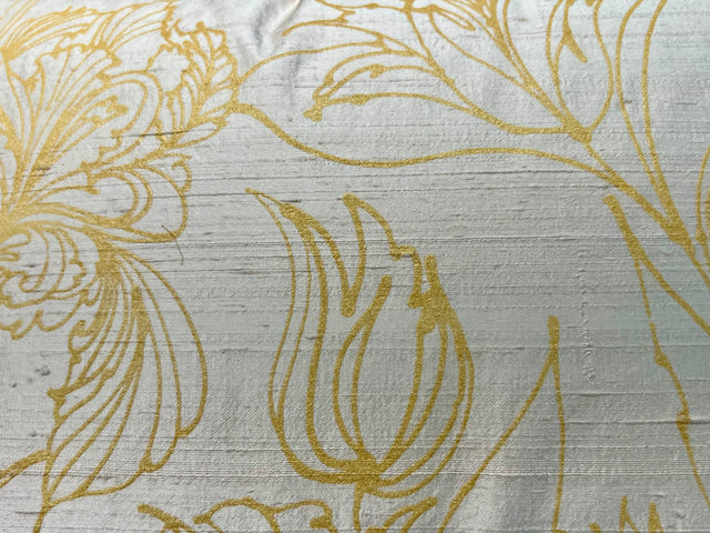 Batik Gold Tulips on Blush Pink Silk Throw Pillow