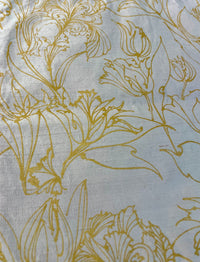 Batik Gold Tulips on Blush Pink Silk Throw Pillow-One of a kind (Barbara Beckmann Designs)