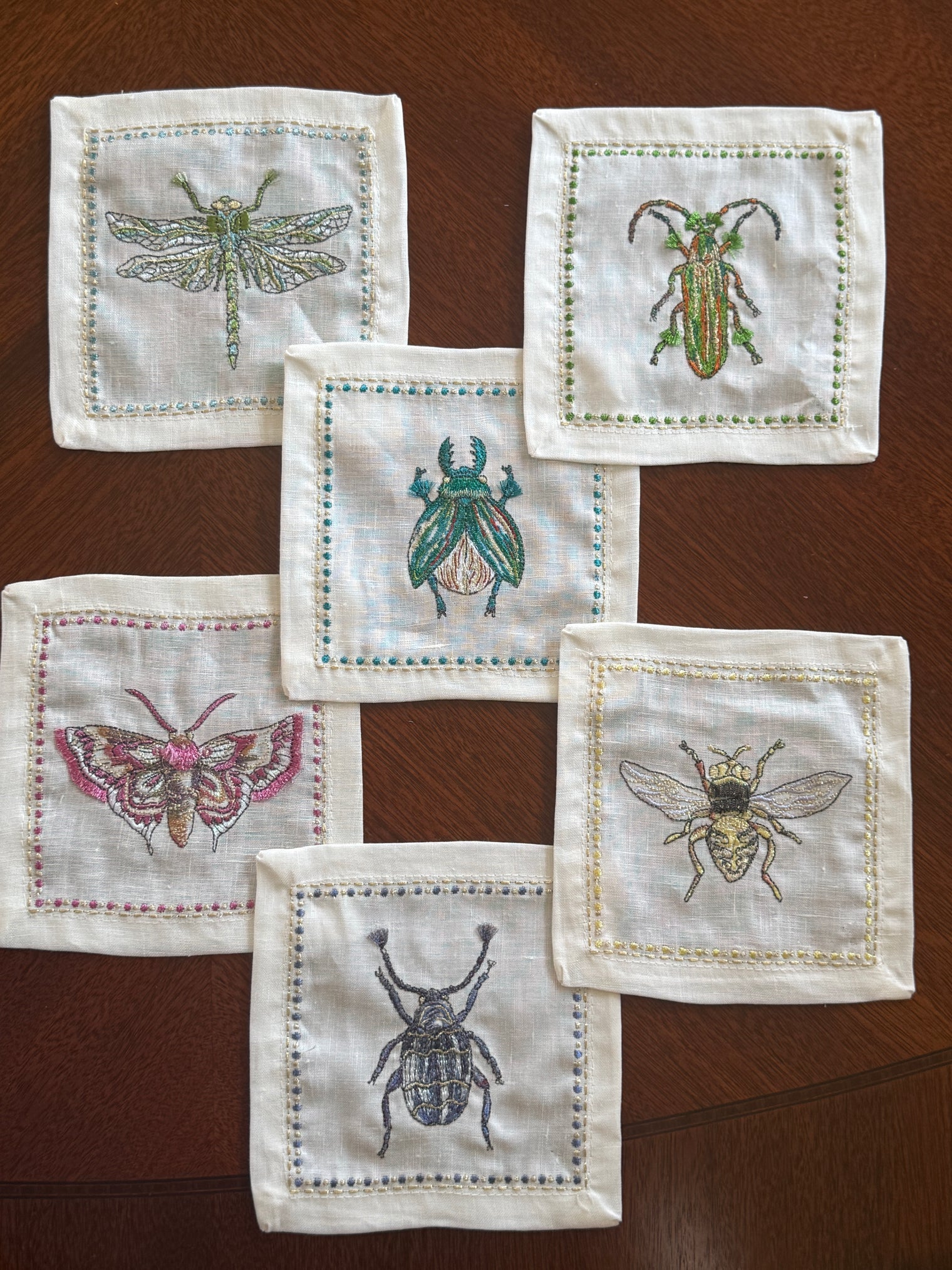 Kim Seybert Garden Party Cocktail Napkins in White & Multi, Set of 6 in a Gift Box