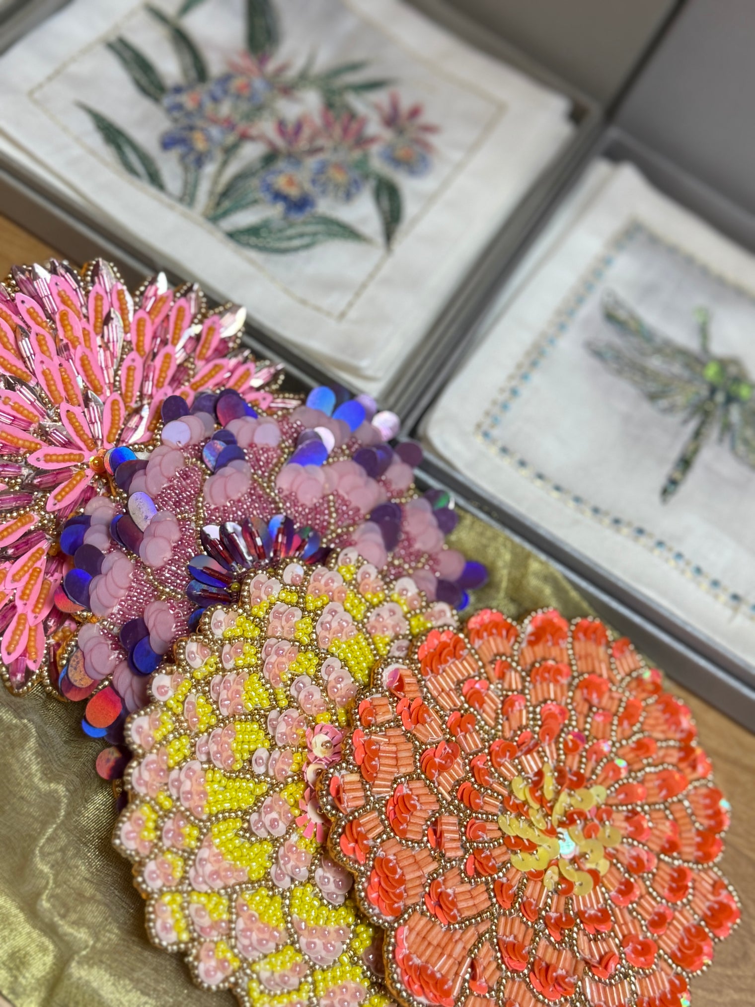 Kim Seybert Dahlia Drink Coasters, Set of 4 in a Gift Bag