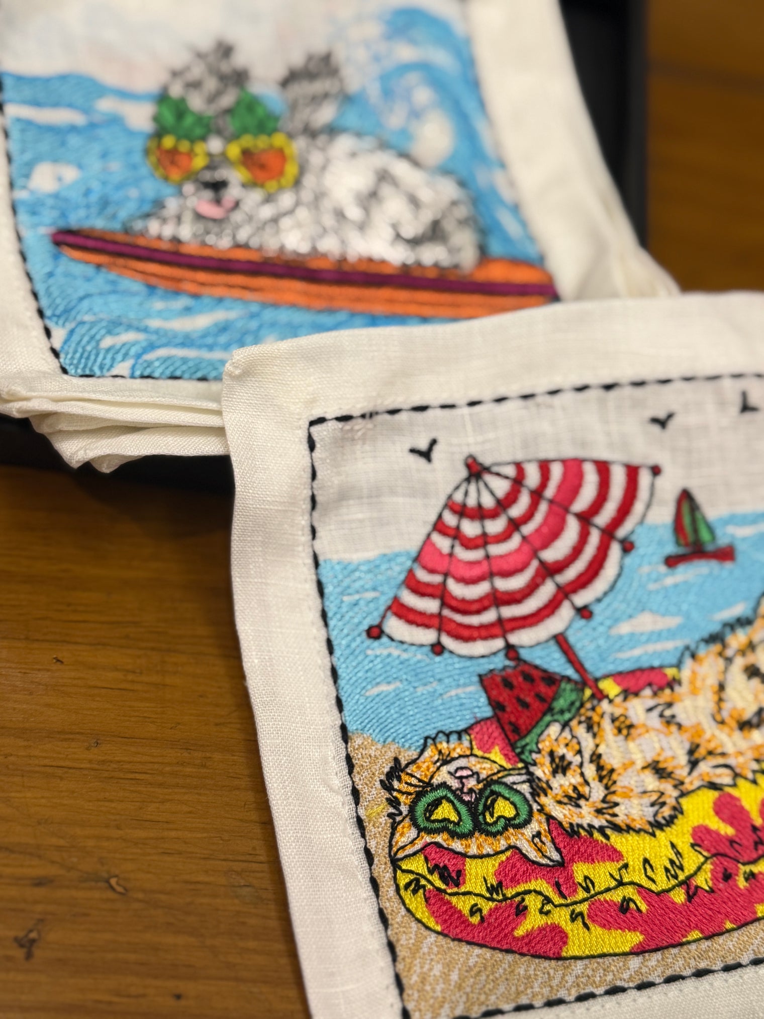 Kim Seybert Bow Meow Cocktail Napkins in Multi, Set of 6 in a Gift Box