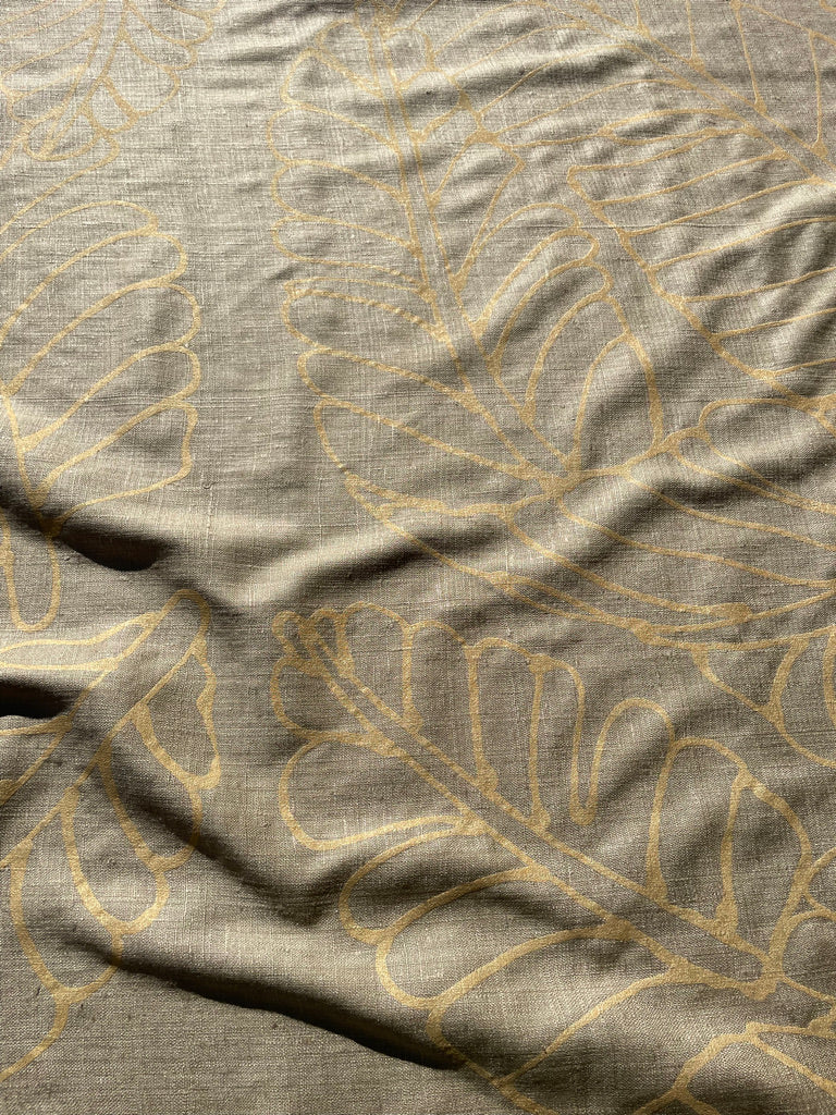 Large Gold Plantains on Bronze Silk Dupioni