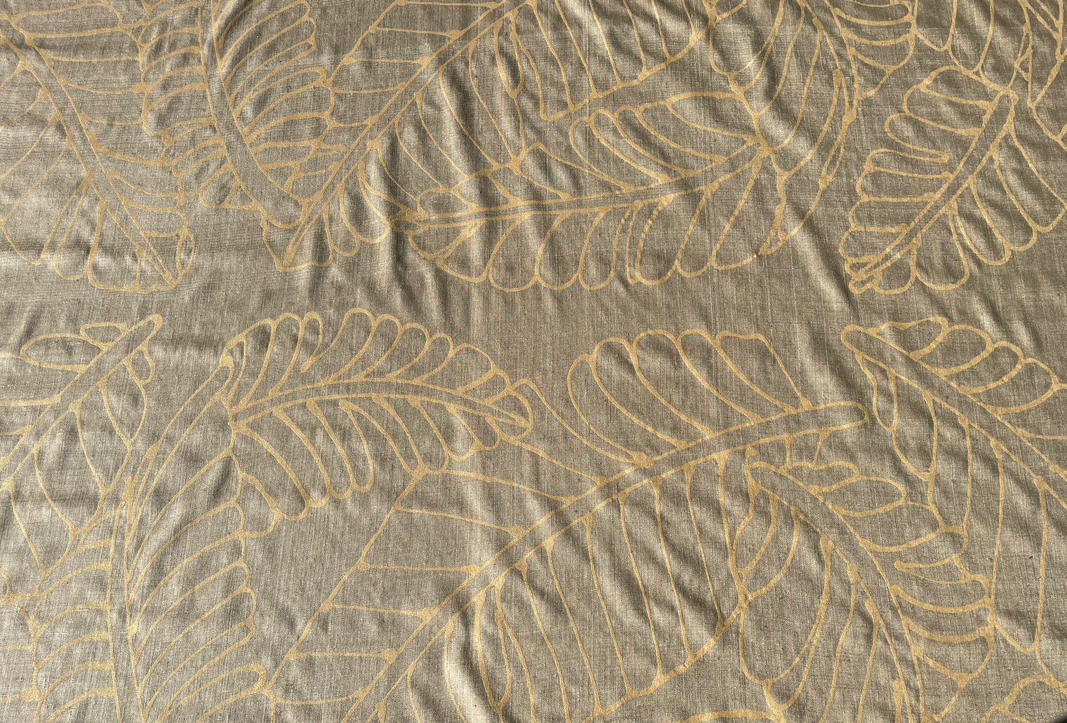 Large Gold Plantains on Bronze Silk Dupioni