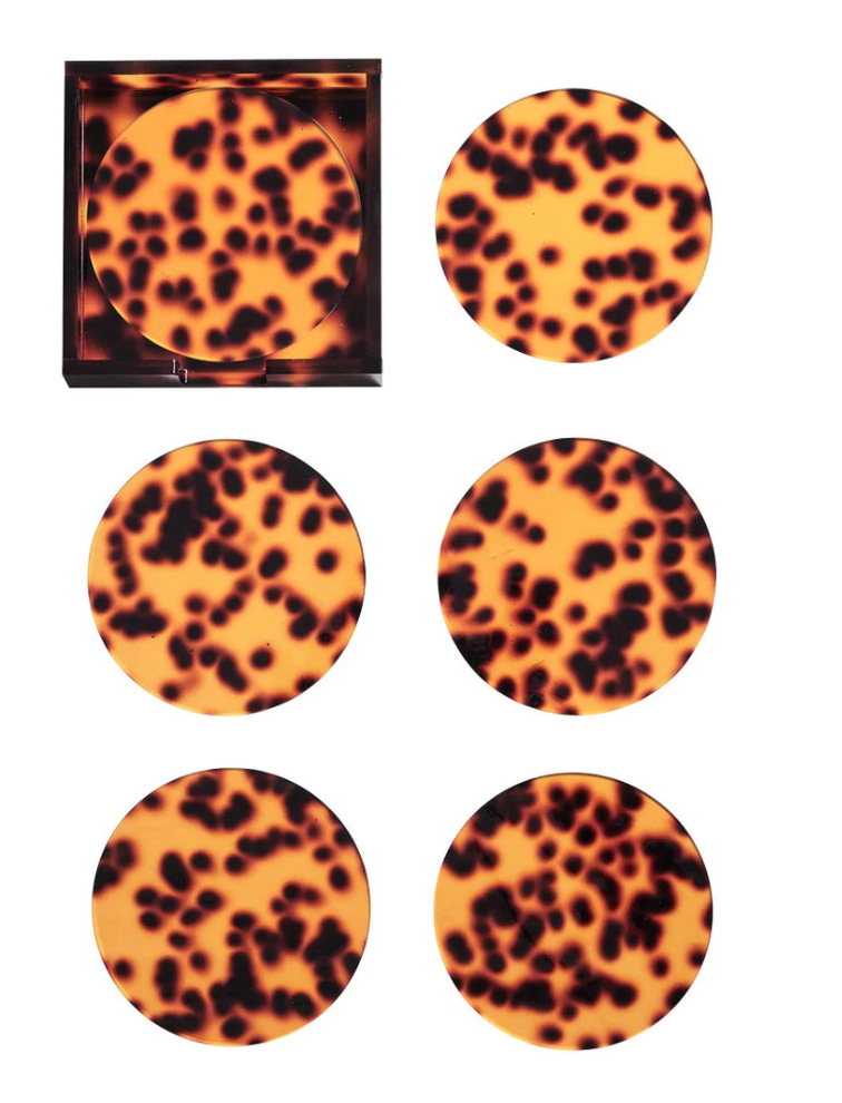 Pre-Order: Kim Seybert Tortoise Drink Coasters in Brown, Set of 6 in a Caddy