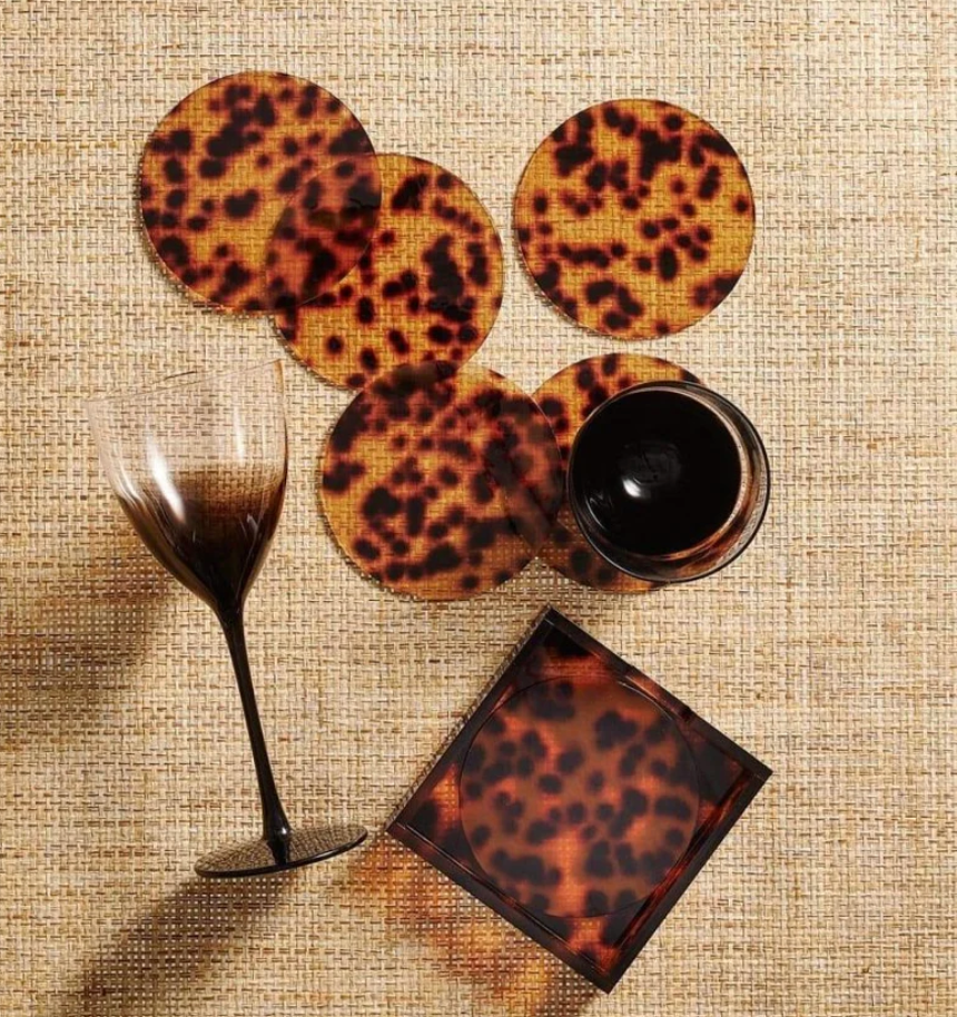 Pre-Order: Kim Seybert Tortoise Drink Coasters in Brown, Set of 6 in a Caddy