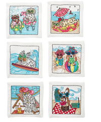 Kim Seybert Bow Meow Cocktail Napkins in Multi, Set of 6 in a Gift Box