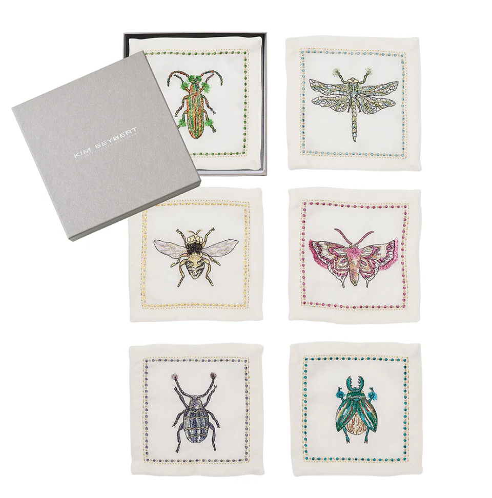 Kim Seybert Garden Party Cocktail Napkins in White & Multi, Set of 6 in a Gift Box