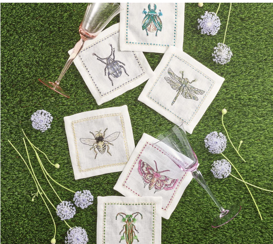 Kim Seybert Garden Party Cocktail Napkins in White & Multi, Set of 6 in a Gift Box