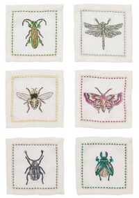 Kim Seybert Garden Party Cocktail Napkins in White & Multi, Set of 6 in a Gift Box