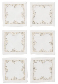 Kim Seybert Pin Dot Cocktail Napkins in White, Gold & Silver, Set of 6 in a Gift Box
