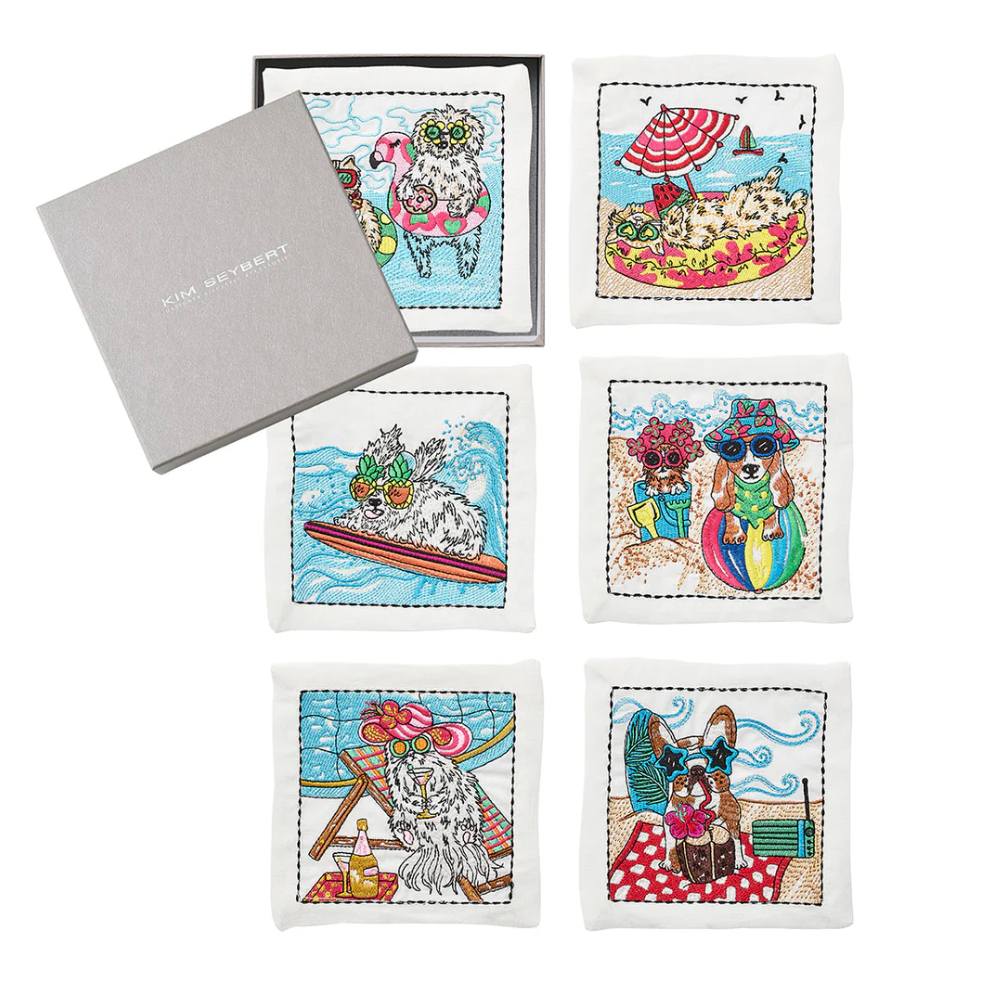 Kim Seybert Bow Meow Cocktail Napkins in Multi, Set of 6 in a Gift Box