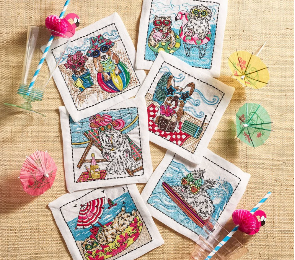 Kim Seybert Bow Meow Cocktail Napkins in Multi, Set of 6 in a Gift Box