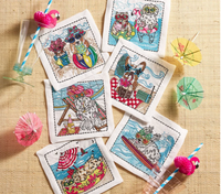 Kim Seybert Bow Meow Cocktail Napkins in Multi, Set of 6 in a Gift Box