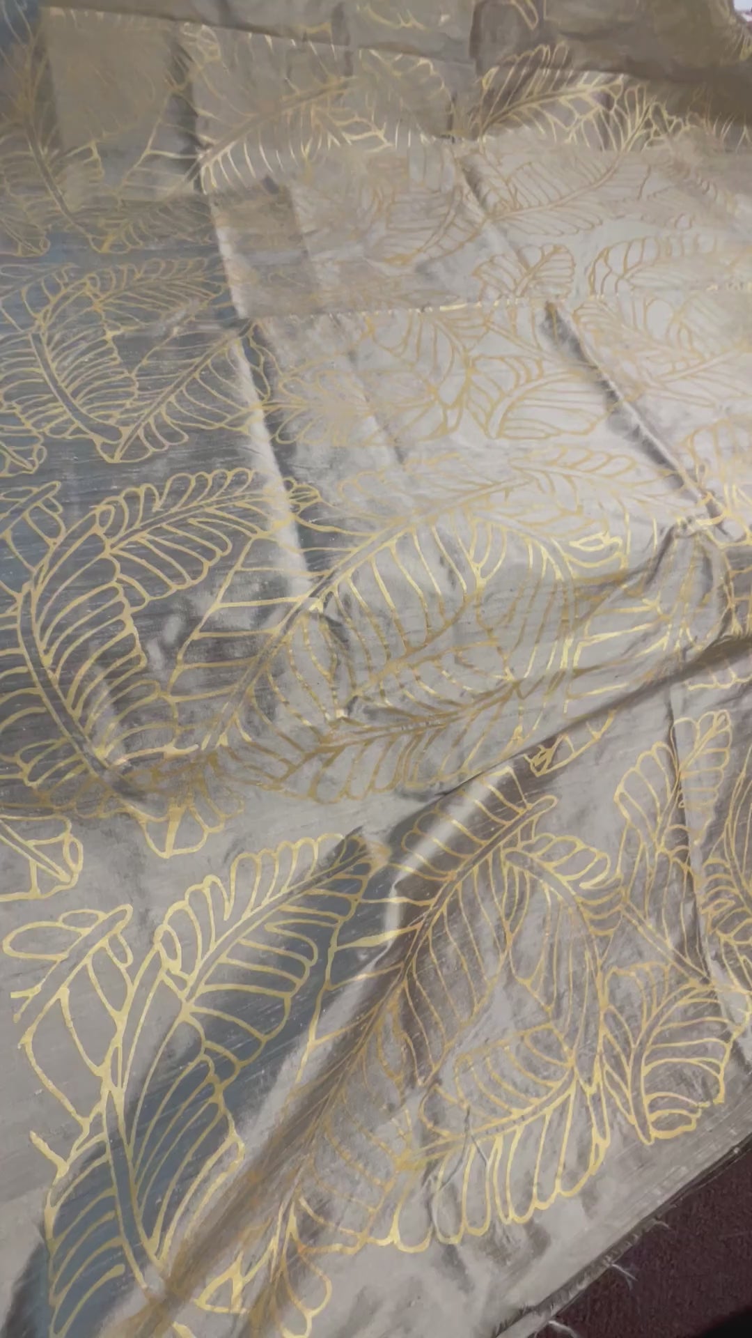 Small Gold Plantains on Bronze Silk Dupioni