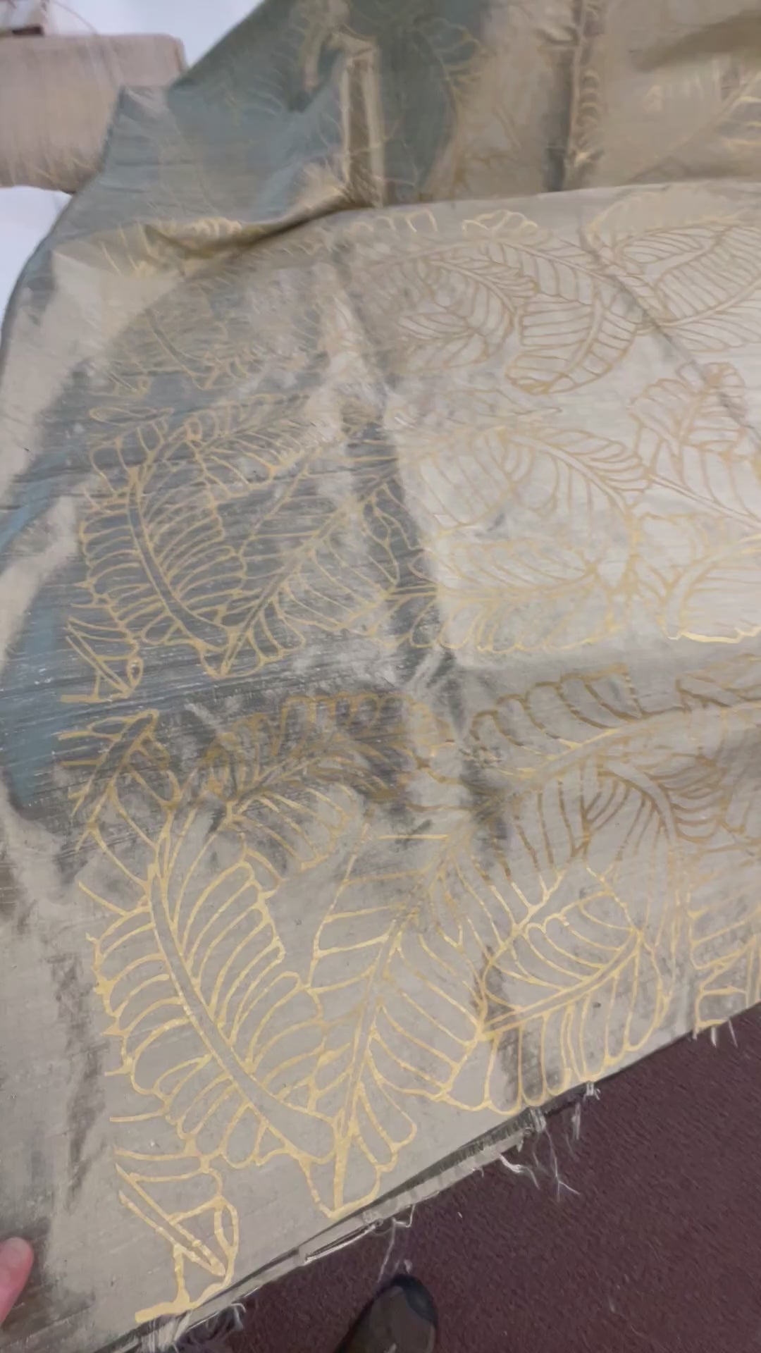 Gold Small Plantains on Olive Silk Dupioni