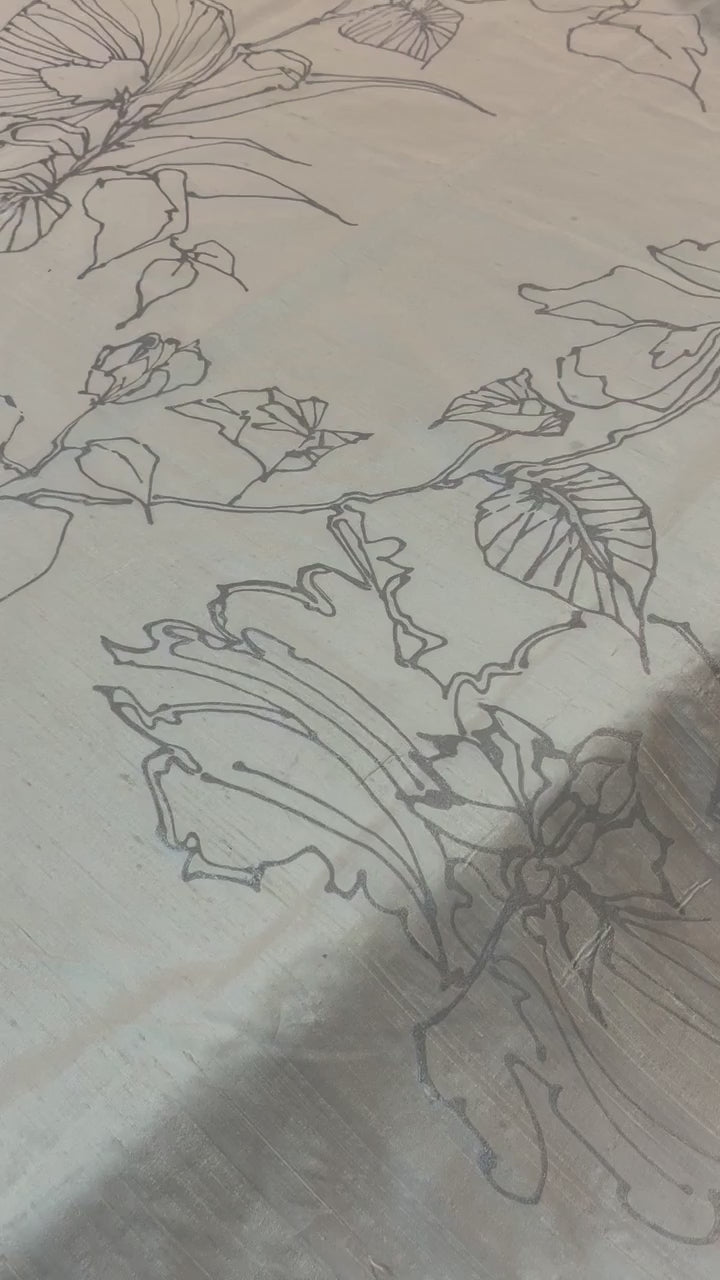 Silver Lotus Pods on Cream Silk Dupioni